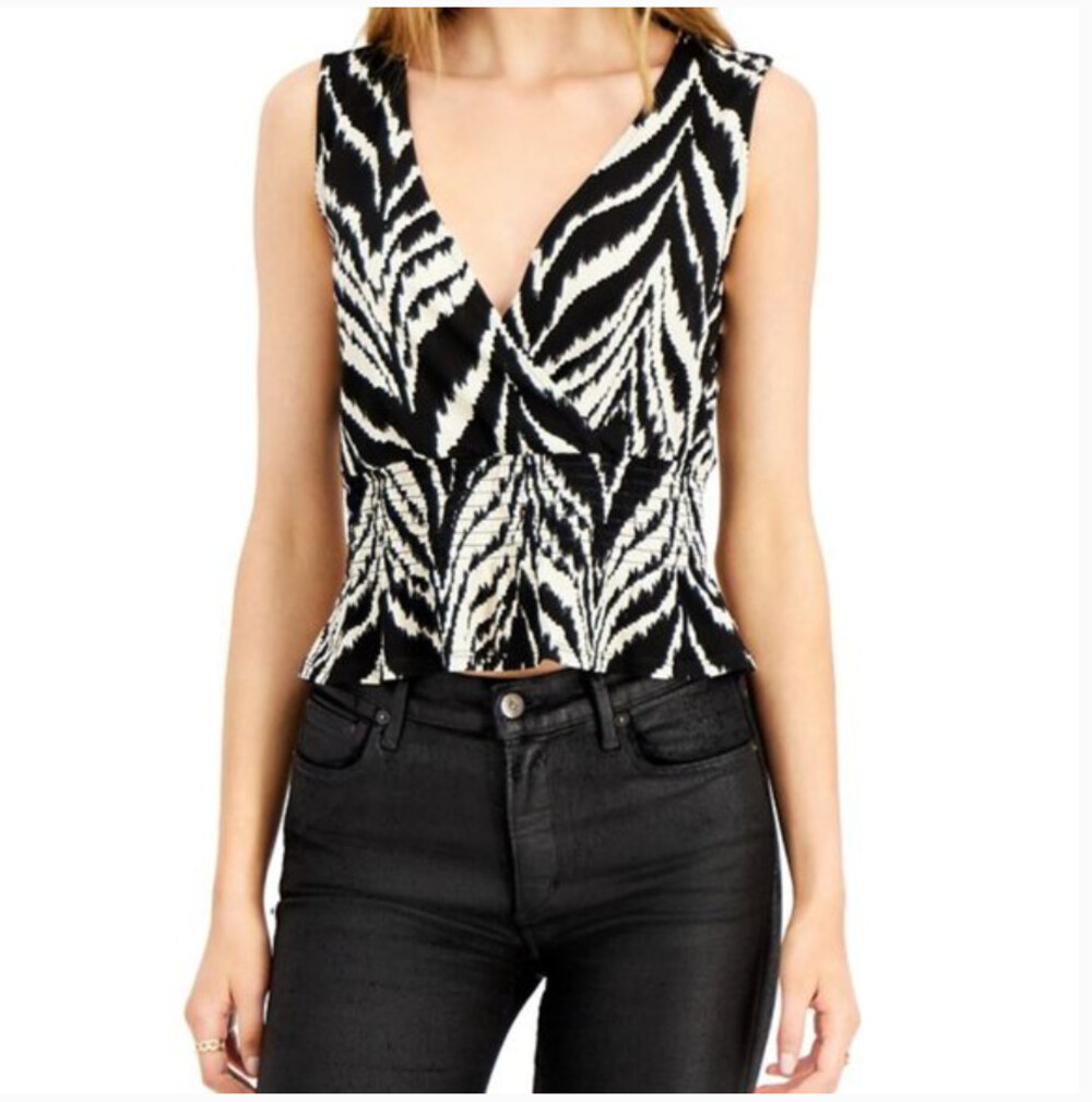 Bar III | New Zebra-esque Stripe Wrap Front Gathered Waist Sleeveless Top XXL